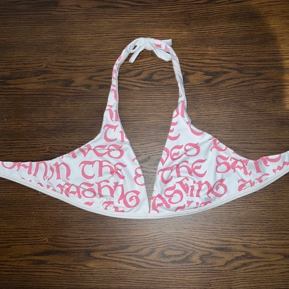 Letarte words and wings pink white bikini top - Picture 1 of 3